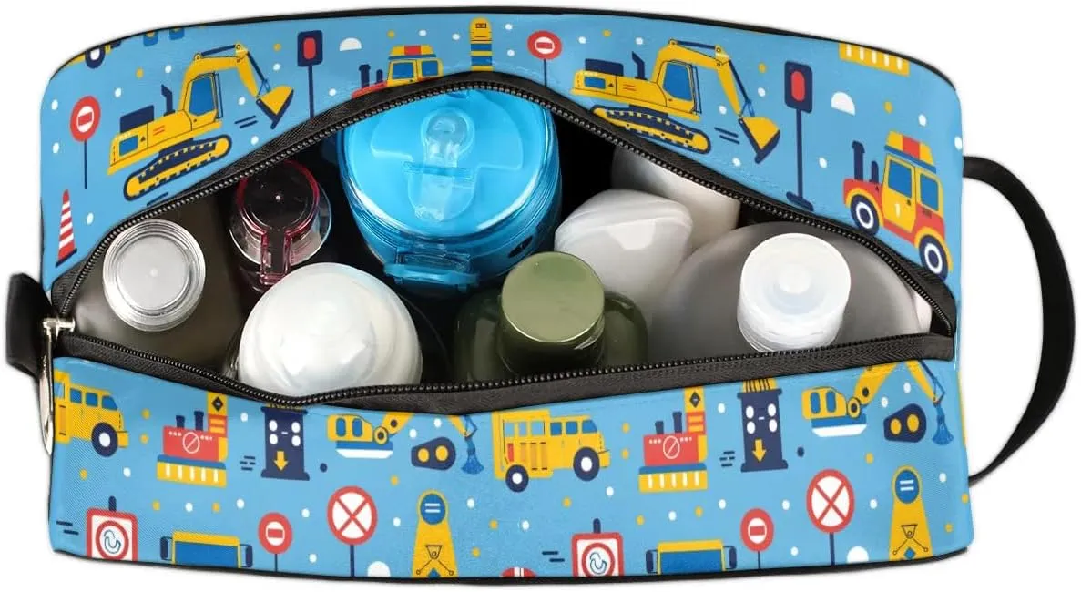 Excavator Truck Travel Toiletry Bag Kit for Men Tractor Car Cosmetic Makeup Bag for Boys Waterproof Shaving Bag Hanging Wash Bag Organizer for Toiletries Accessories