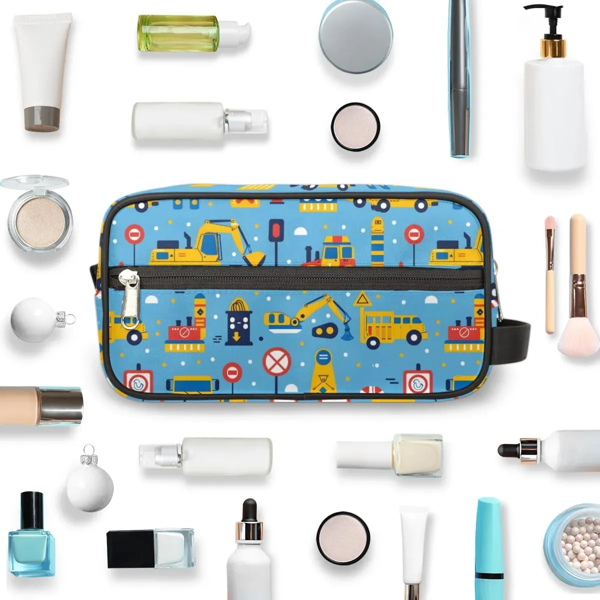 Excavator Truck Travel Toiletry Bag Kit for Men Tractor Car Cosmetic Makeup Bag for Boys Waterproof Shaving Bag Hanging Wash Bag Organizer for Toiletries Accessories