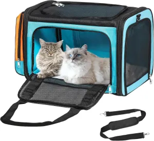 Extra Large Cat Carrier for 2 Cats, Pet Carrier, Dog Carrier for Small Dogs, Cat Carrier Soft, Collapsible Large Pet Carrier for Traveling Indoor and Outdoor Uses - Blue 24"x16"x16"