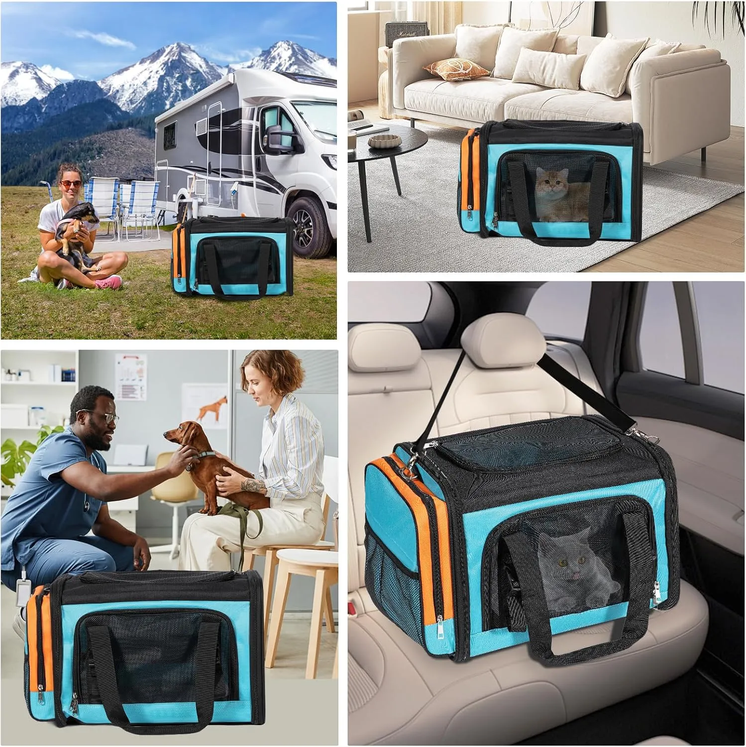 Extra Large Cat Carrier for 2 Cats, Pet Carrier, Dog Carrier for Small Dogs, Cat Carrier Soft, Collapsible Large Pet Carrier for Traveling Indoor and Outdoor Uses - Blue 24"x16"x16"