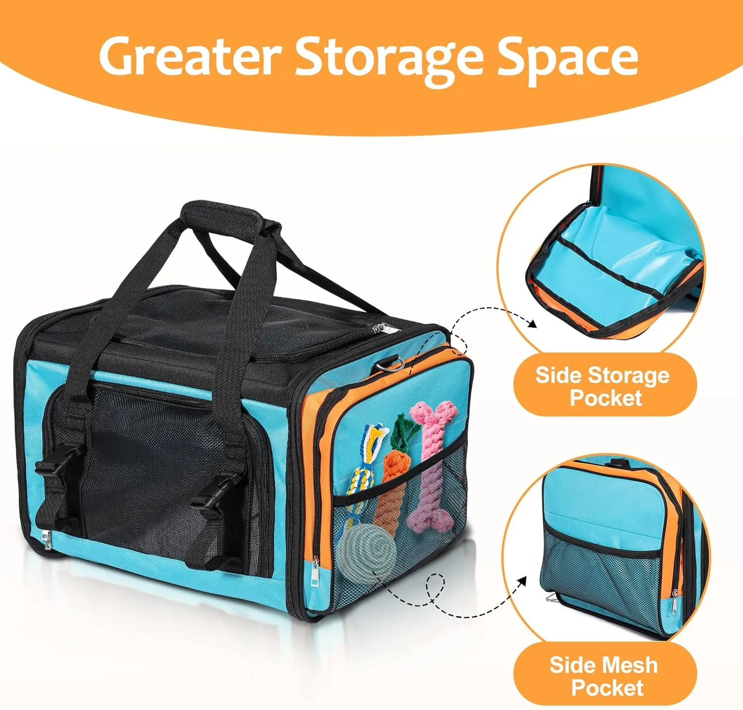 Extra Large Cat Carrier for 2 Cats, Pet Carrier, Dog Carrier for Small Dogs, Cat Carrier Soft, Collapsible Large Pet Carrier for Traveling Indoor and Outdoor Uses - Blue 24"x16"x16"