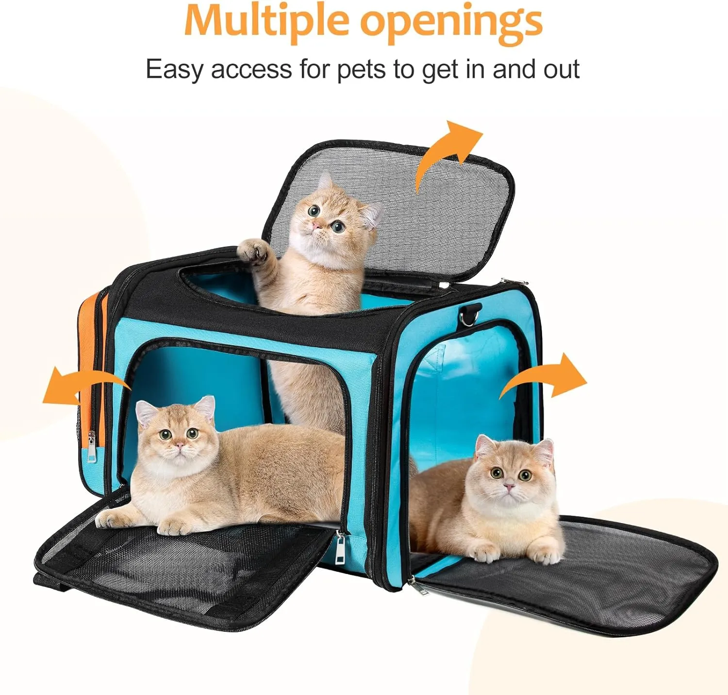 Extra Large Cat Carrier for 2 Cats, Pet Carrier, Dog Carrier for Small Dogs, Cat Carrier Soft, Collapsible Large Pet Carrier for Traveling Indoor and Outdoor Uses - Blue 24"x16"x16"