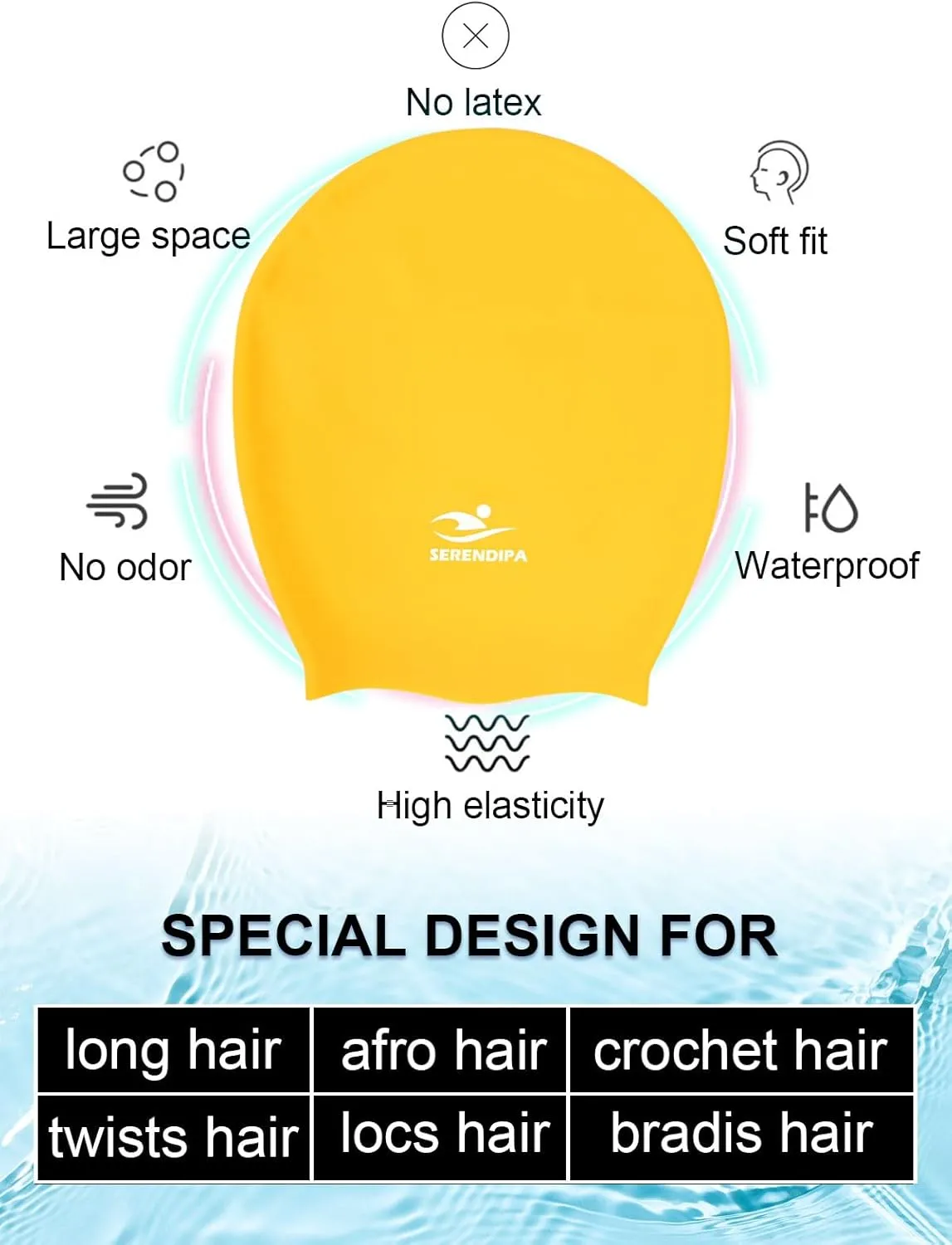 Extra Large Swim Cap for Long Hair, Dreadlocks, Weaves, Hair Extensions, Braids, Curls & Afros - Waterproof Silicone Swimming Cap for Women & Men, Comfortable for Pool, Beach & Training