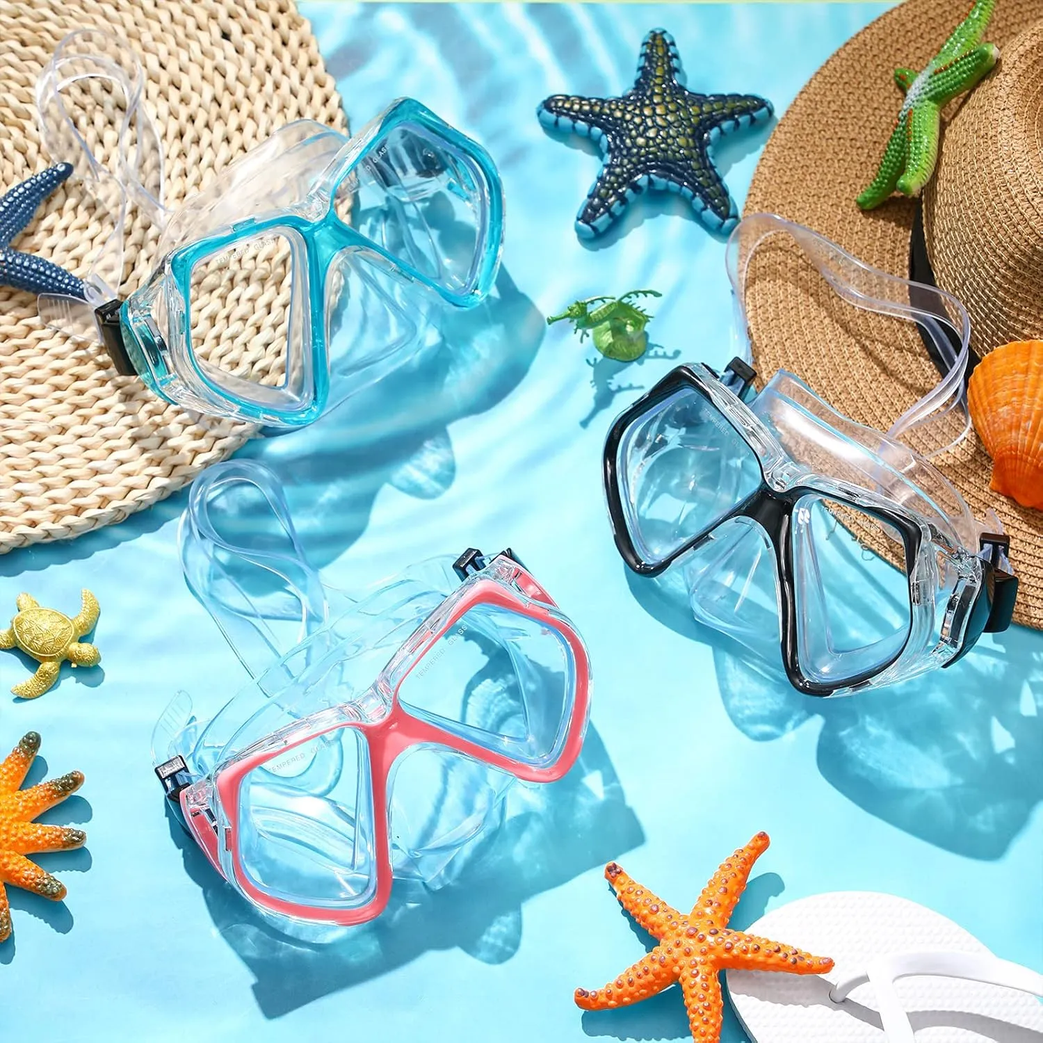 Fabbay 3 Pieces Swimming Diving Goggles with Nose Cover Adult Swim Snorkel Goggle Swim Goggle Pack Pool Goggles for Youth Men Women