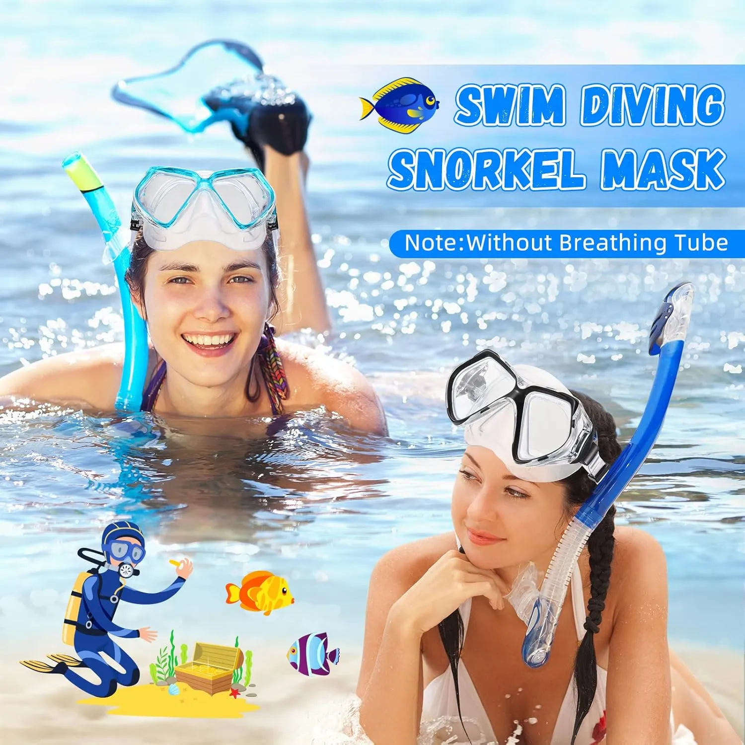 Fabbay 3 Pieces Swimming Diving Goggles with Nose Cover Adult Swim Snorkel Goggle Swim Goggle Pack Pool Goggles for Youth Men Women