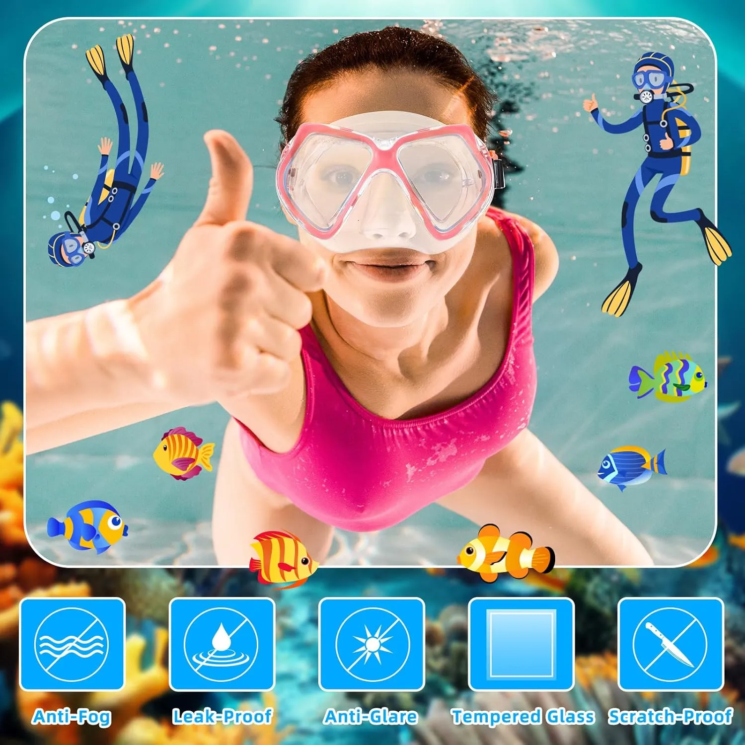 Fabbay 3 Pieces Swimming Diving Goggles with Nose Cover Adult Swim Snorkel Goggle Swim Goggle Pack Pool Goggles for Youth Men Women