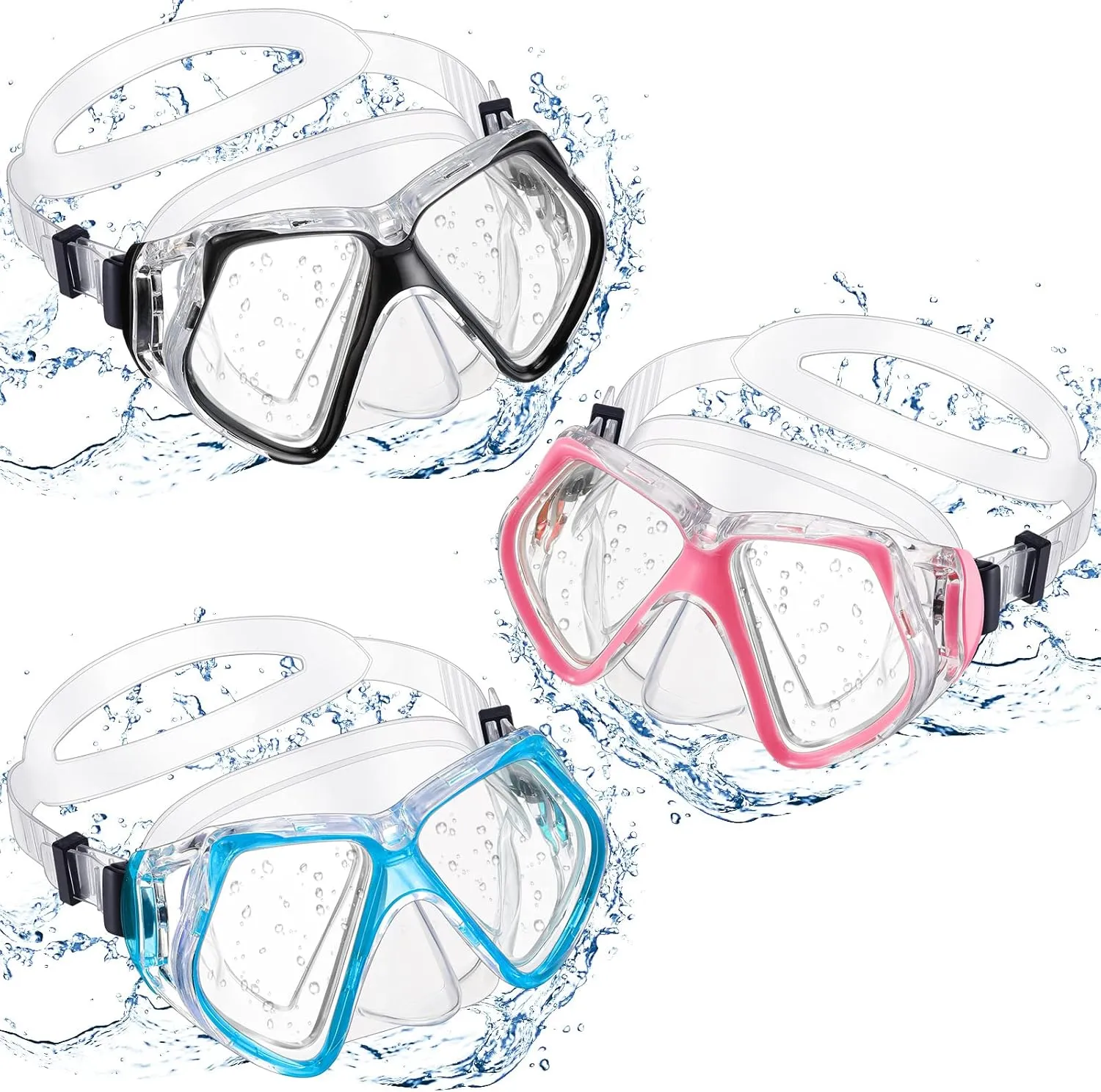 Fabbay 3 Pieces Swimming Diving Goggles with Nose Cover Adult Swim Snorkel Goggle Swim Goggle Pack Pool Goggles for Youth Men Women