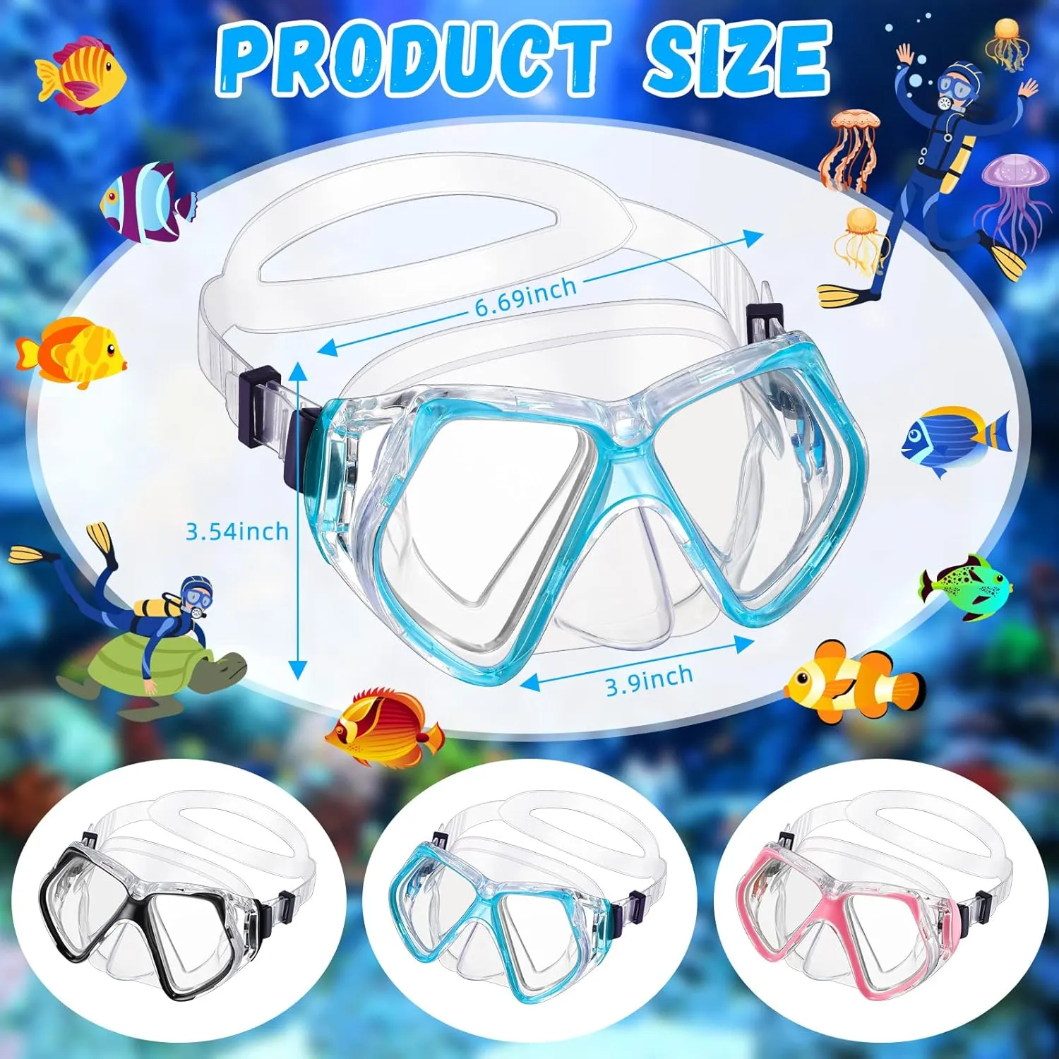 Fabbay 3 Pieces Swimming Diving Goggles with Nose Cover Adult Swim Snorkel Goggle Swim Goggle Pack Pool Goggles for Youth Men Women