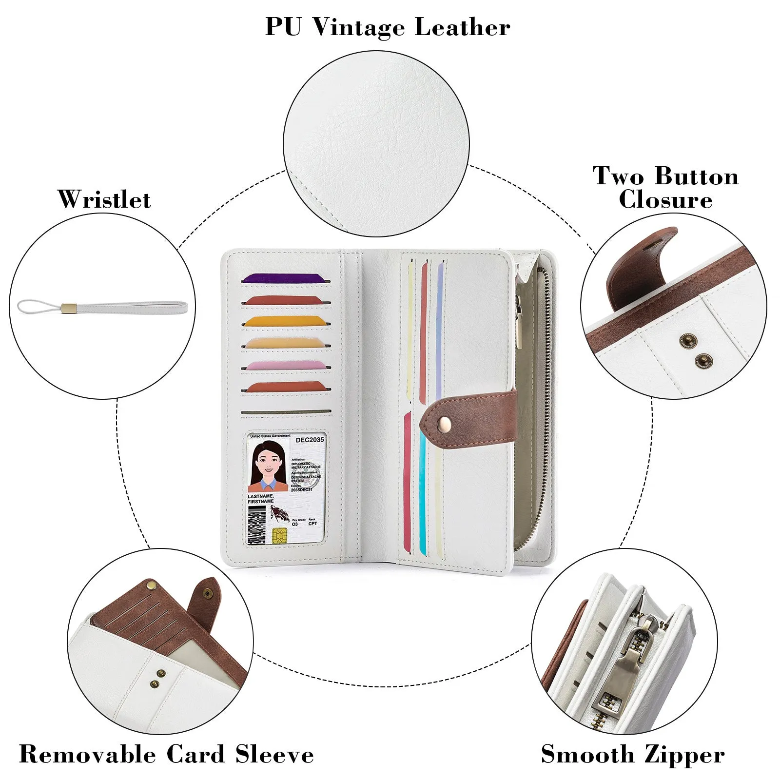 FALAN MULE Women Genuine Leather Wallet Large Capacity Bifold RFID Blocking Card Holder with Zipper Coin Pocket