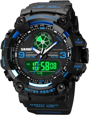 FANMIS Mens Analog Digital Dual Display Sports Watches Military Multifunctional 50M Waterproof LED Watch with Alarm Stopwatch Backlight 12H/24H Outdoor Running Swimming