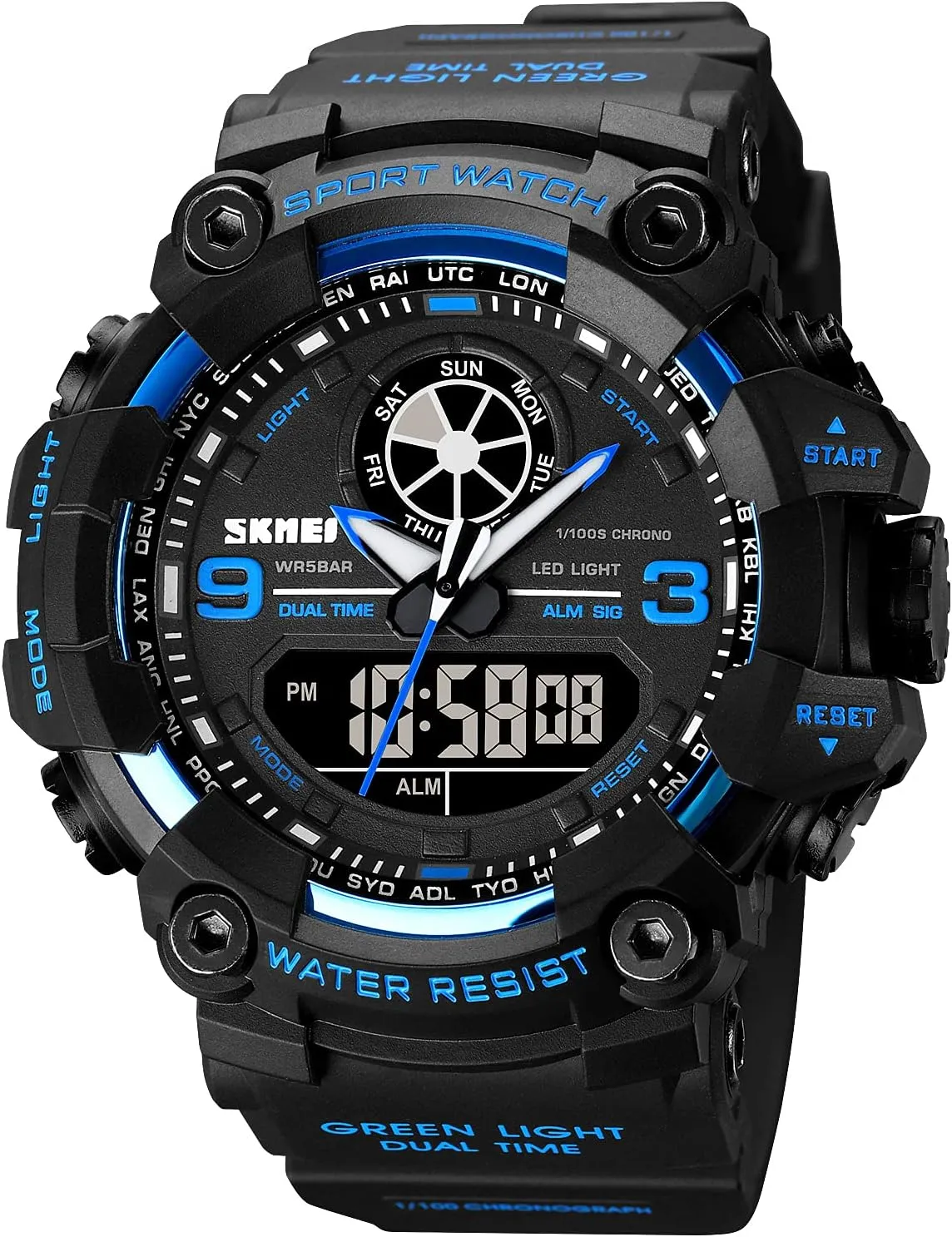 FANMIS Mens Analog Digital Dual Display Sports Watches Military Multifunctional 50M Waterproof LED Watch with Alarm Stopwatch Backlight 12H/24H Outdoor Running Swimming