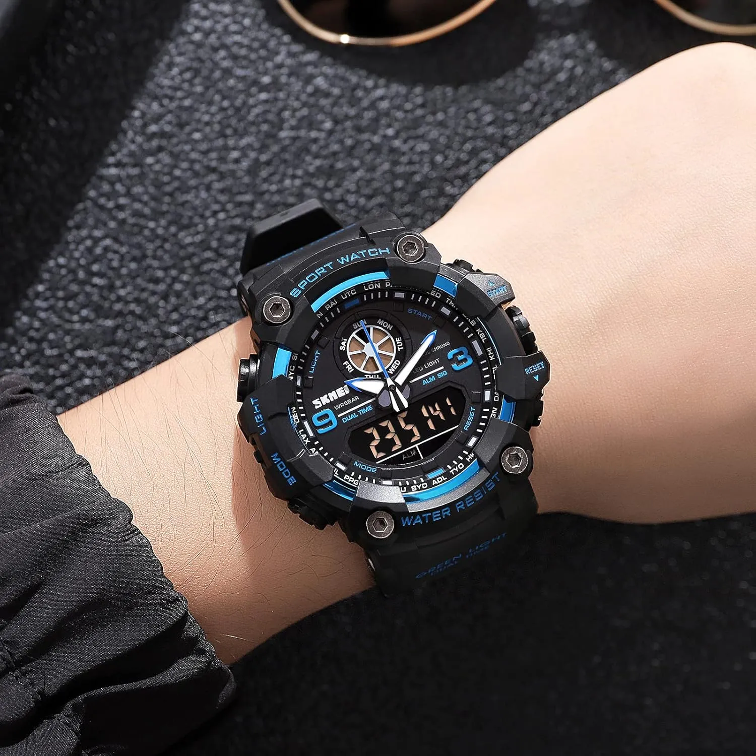 FANMIS Mens Analog Digital Dual Display Sports Watches Military Multifunctional 50M Waterproof LED Watch with Alarm Stopwatch Backlight 12H/24H Outdoor Running Swimming