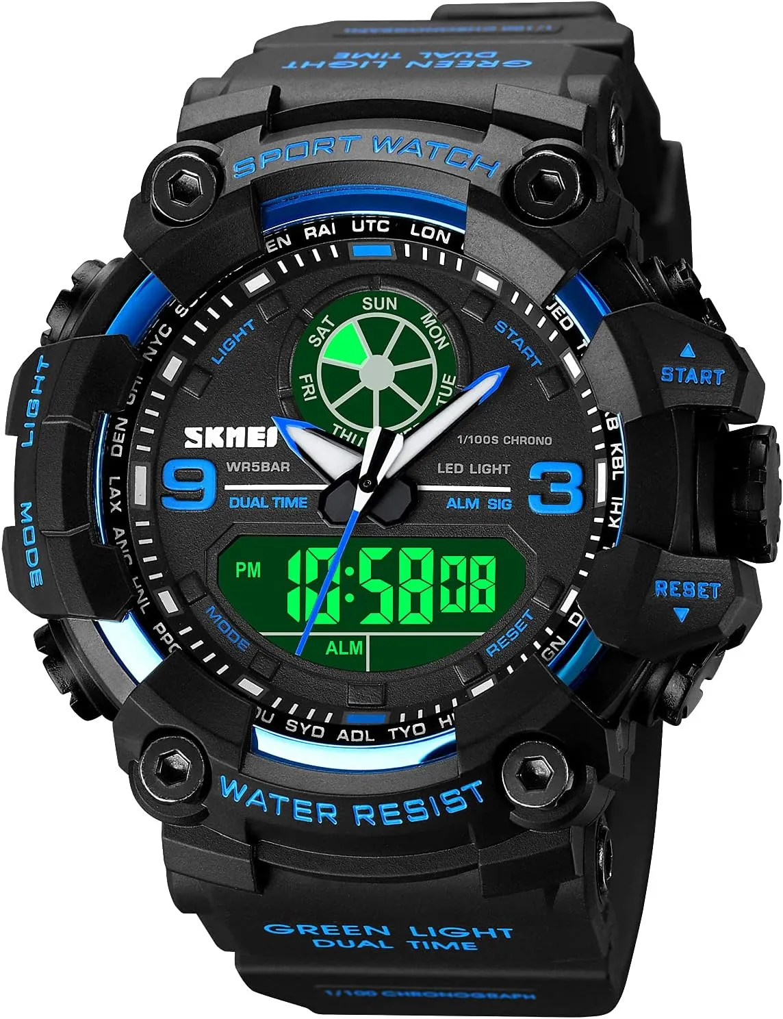 FANMIS Mens Analog Digital Dual Display Sports Watches Military Multifunctional 50M Waterproof LED Watch with Alarm Stopwatch Backlight 12H/24H Outdoor Running Swimming