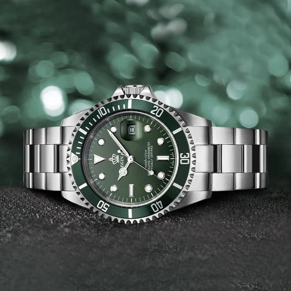 FANMIS Mens Luxury Watches Rotatable Bezel Sapphire Glass Luminous Hand Quartz Silver Tone Stainless Steel Watch
