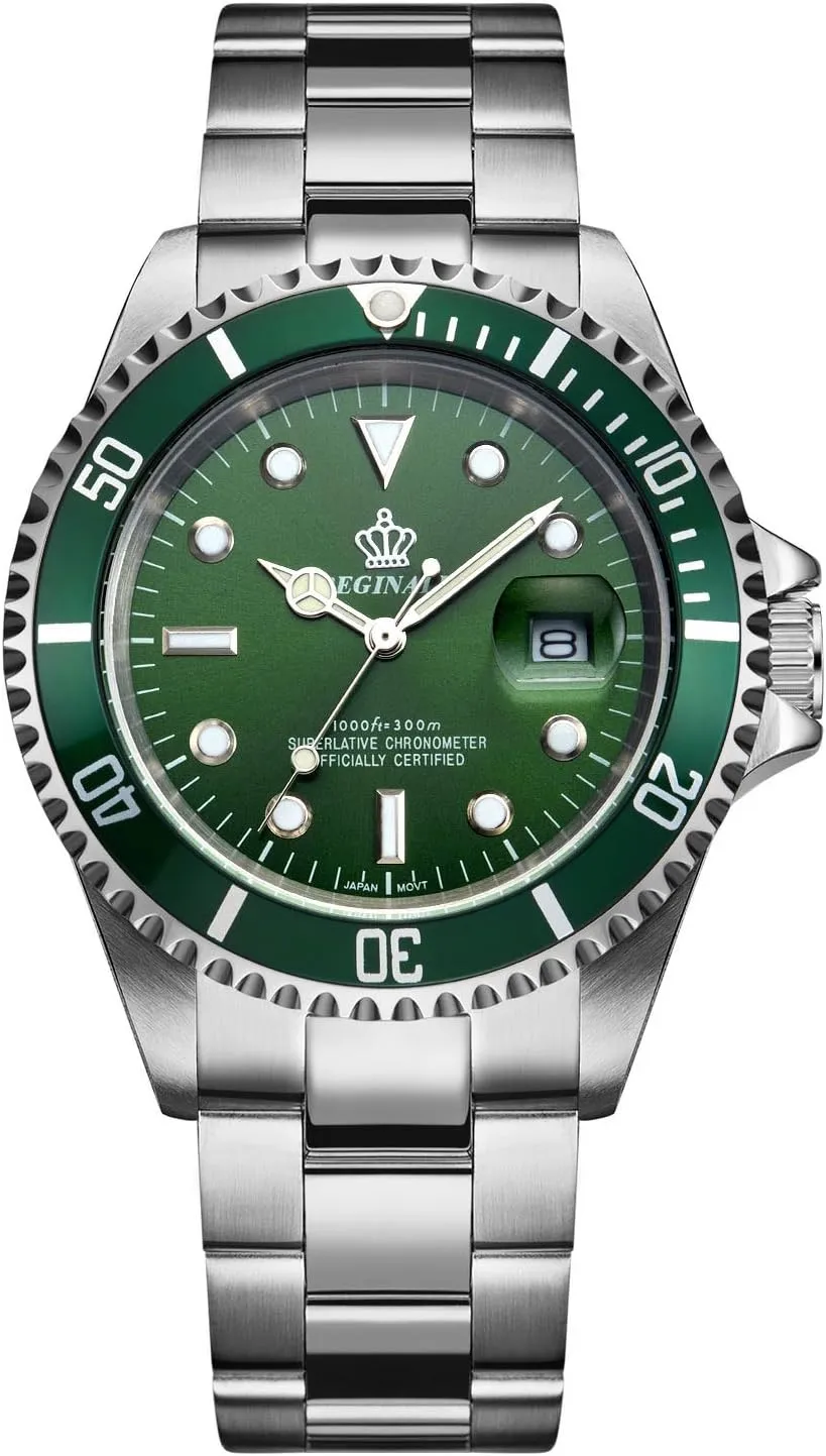 FANMIS Mens Luxury Watches Rotatable Bezel Sapphire Glass Luminous Hand Quartz Silver Tone Stainless Steel Watch