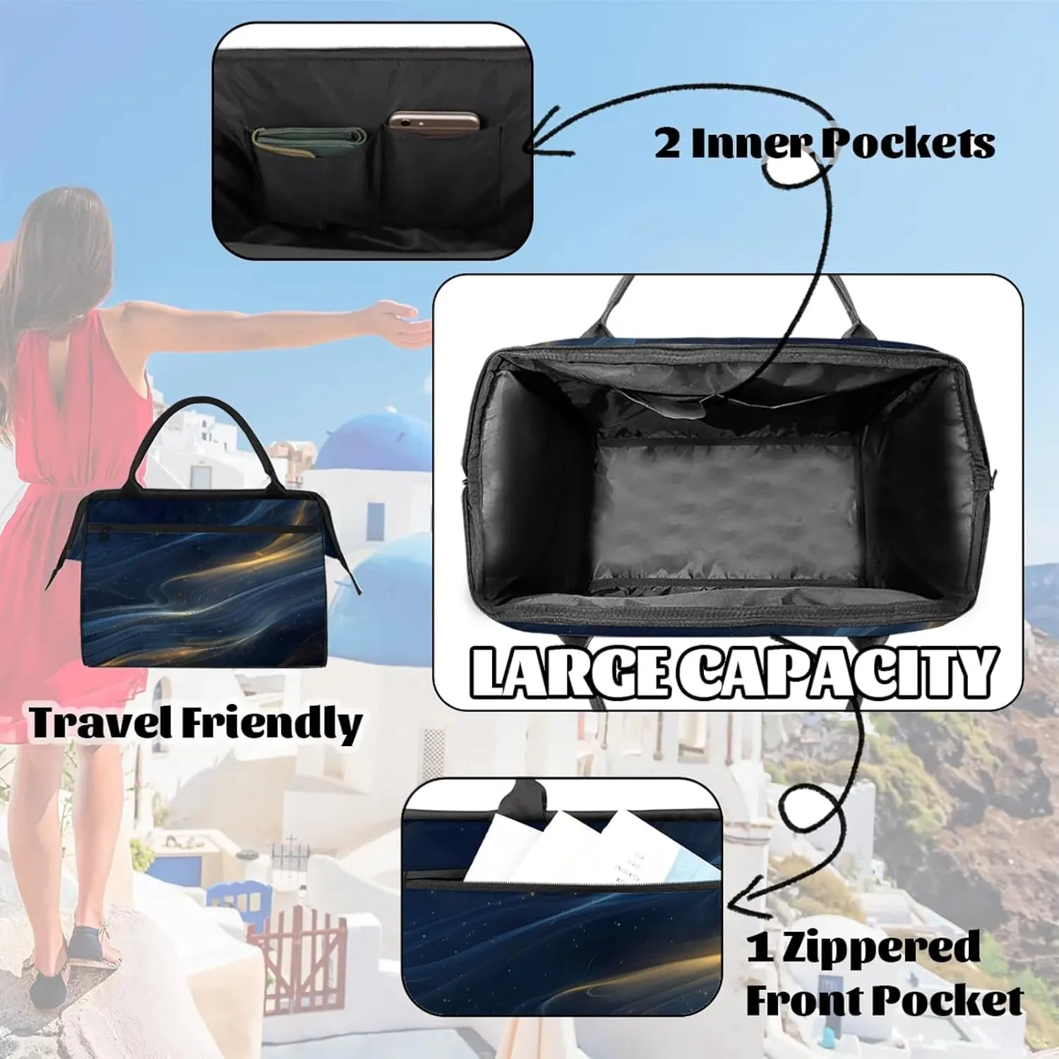 Fantasy Stars Galaxy Large Travel Duffel Bag Gym Tote Bag for Women Men Waterproof Weekend Overnight Bag Carry On Tote Luggage with Pocket Personal Item Bags Sports Bag fit Travel Sports Gym Yoga
