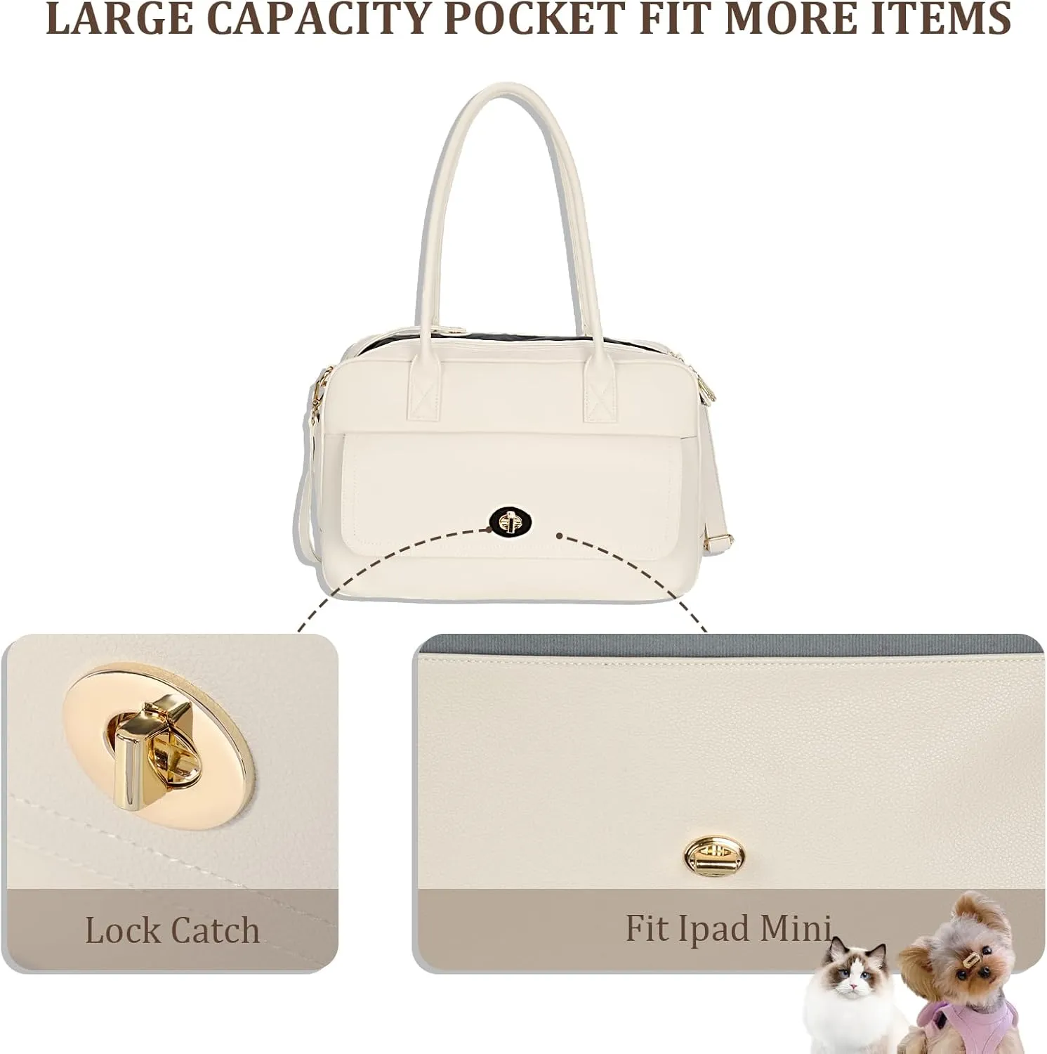 Fashion Pet Carrier Dog Purse Carrier Soft-Sided Carriers for Puppy, Stylish Leather Handbag Travel Pet Bag for Small Dogs Cats, TSA Airline Approved