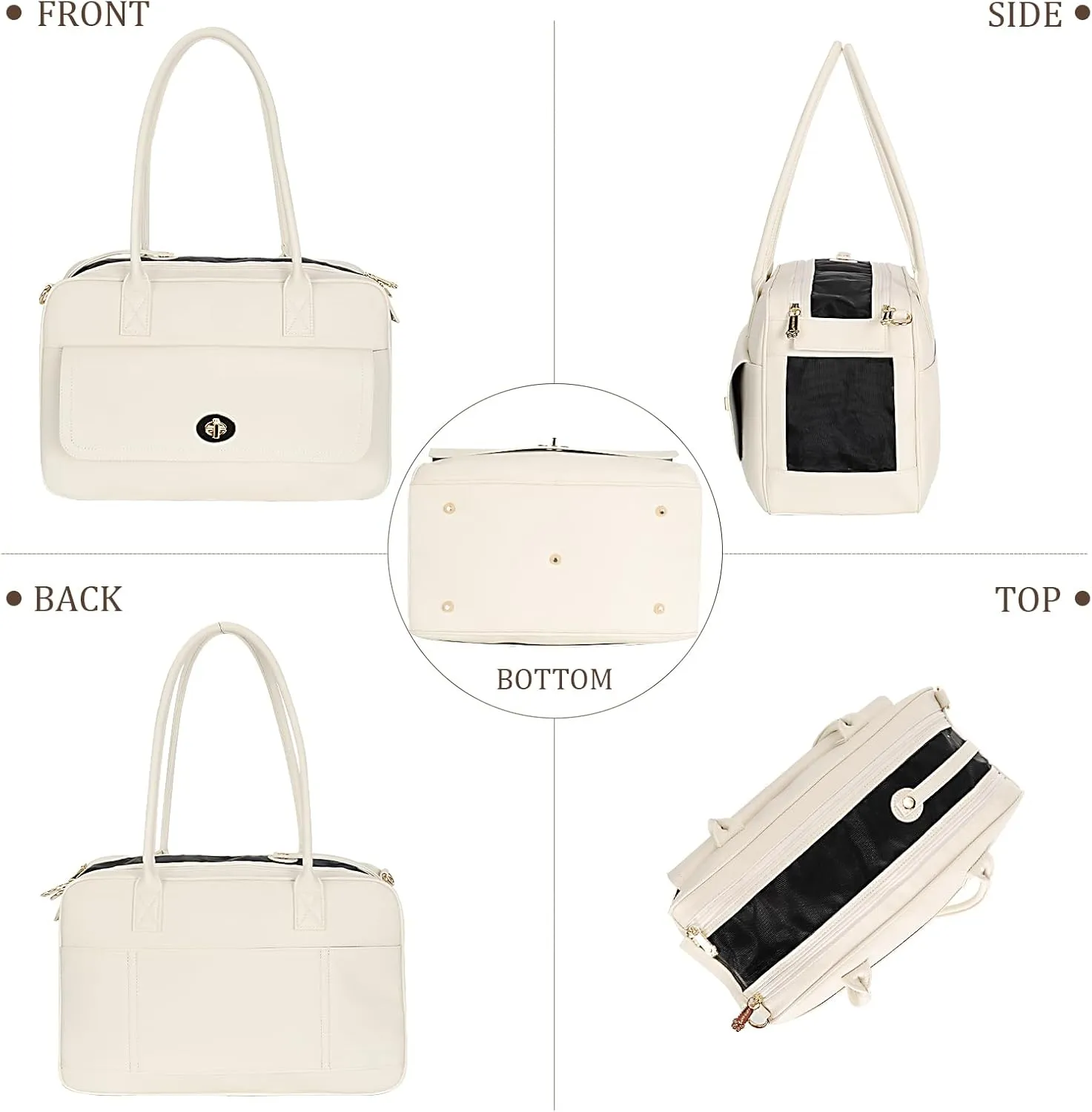 Fashion Pet Carrier Dog Purse Carrier Soft-Sided Carriers for Puppy, Stylish Leather Handbag Travel Pet Bag for Small Dogs Cats, TSA Airline Approved