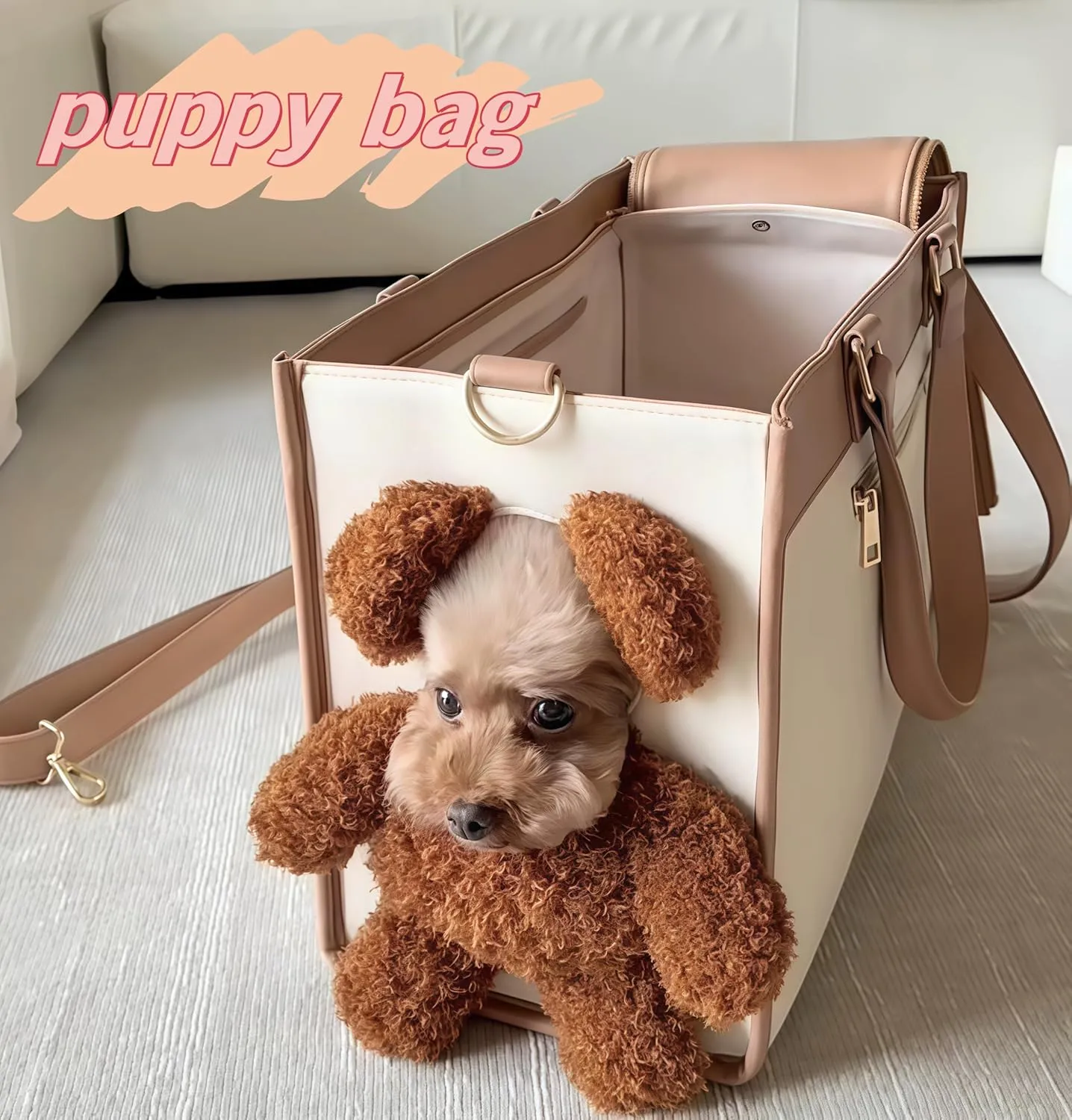 Fashionable Small Dog Bag Carrier PU Leather Dog Purse Convenient Pet Tote for Small and Medium Sized Dogs and Cats Puppy Bag Stylish Pet Handbag for Going Out and Travel (Medium)