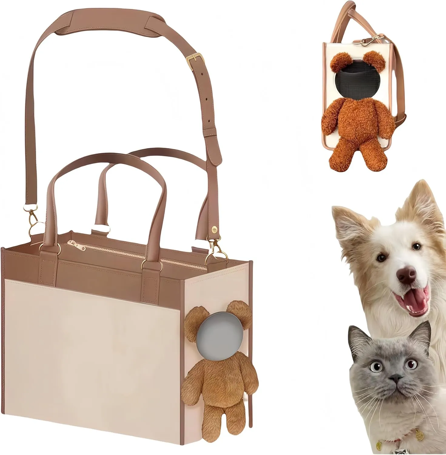 Fashionable Small Dog Bag Carrier PU Leather Dog Purse Convenient Pet Tote for Small and Medium Sized Dogs and Cats Puppy Bag Stylish Pet Handbag for Going Out and Travel (Medium)