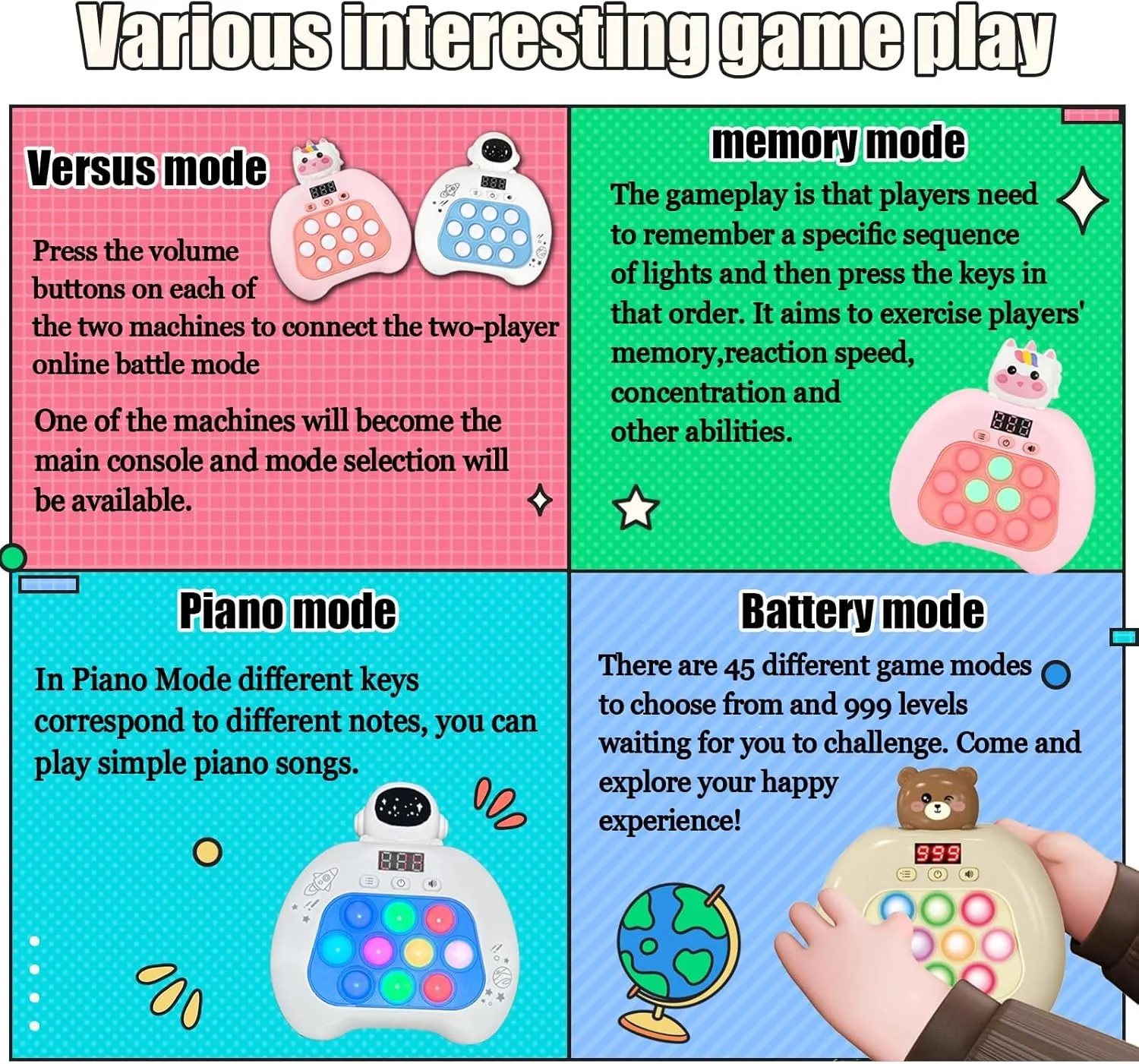 Fast Push Pop Fidget Toys for Kids, Handheld Puzzle Game with LED Screen & Multiplayer Mode, Sensory Toys for 3-12 Year Old Girls Boys, Fun Battle Gifts for Friends（Brown）