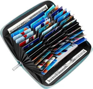 FEITH&FELLY Large Capacity Credit Card Wallets for Women Long Leather RFID Blocking Accordion Wallet Zip Organizer 36 Slots