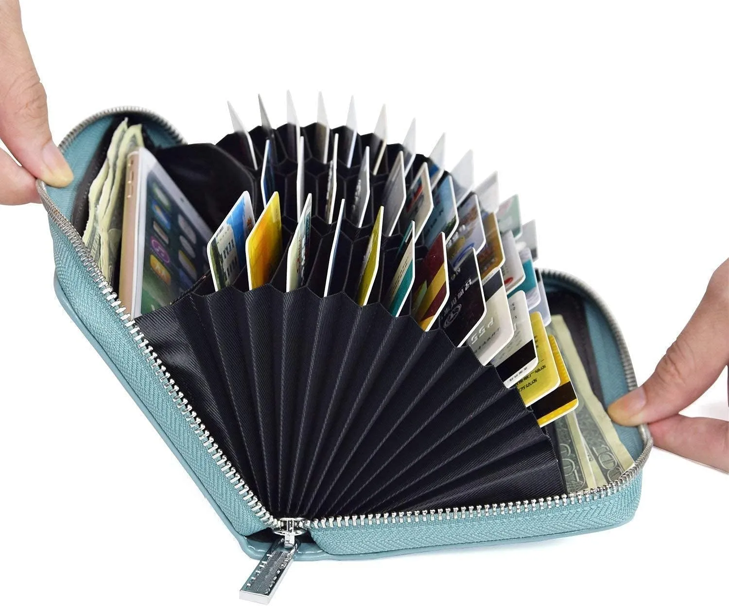 FEITH&FELLY Large Capacity Credit Card Wallets for Women Long Leather RFID Blocking Accordion Wallet Zip Organizer 36 Slots