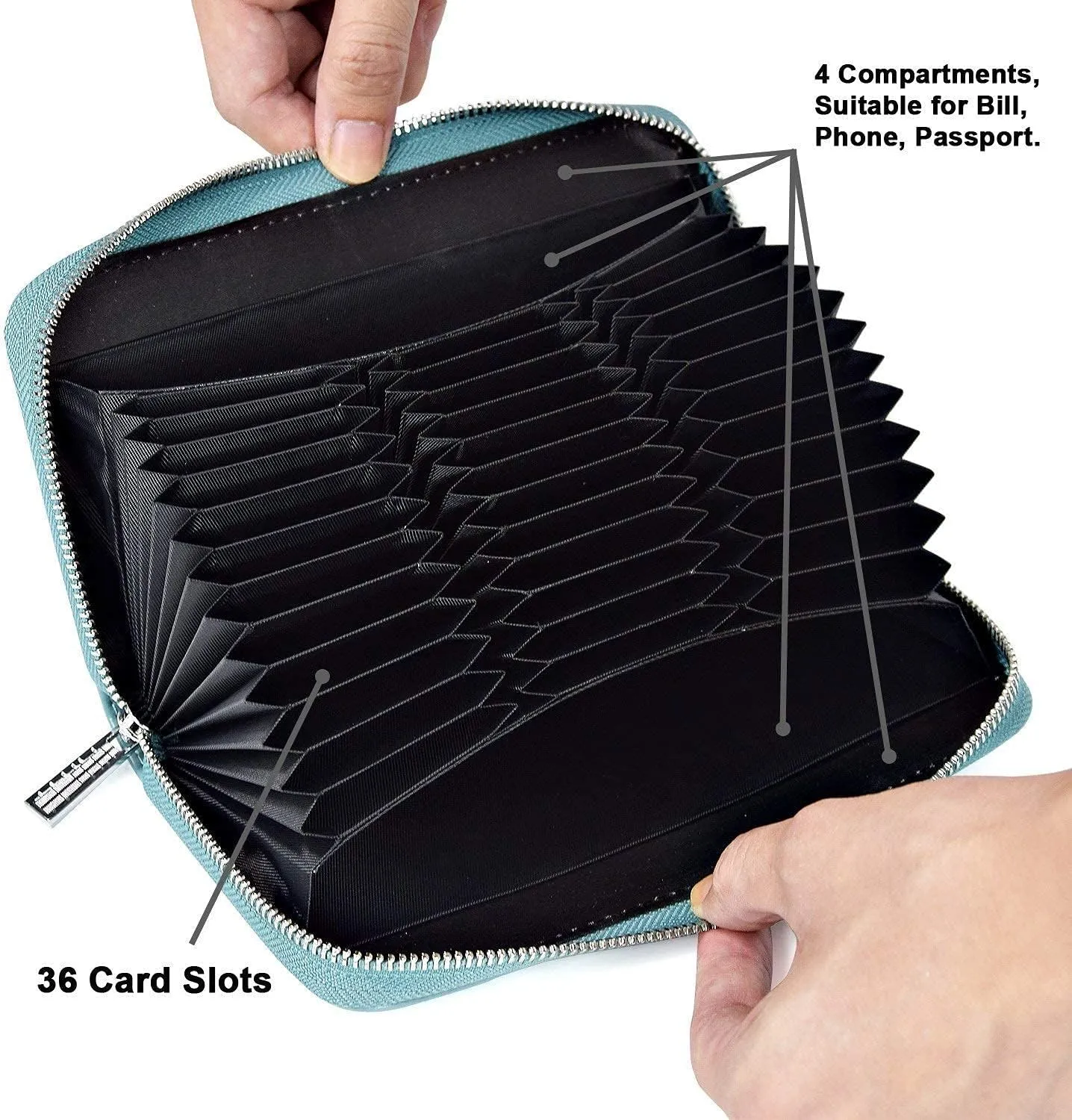 FEITH&FELLY Large Capacity Credit Card Wallets for Women Long Leather RFID Blocking Accordion Wallet Zip Organizer 36 Slots
