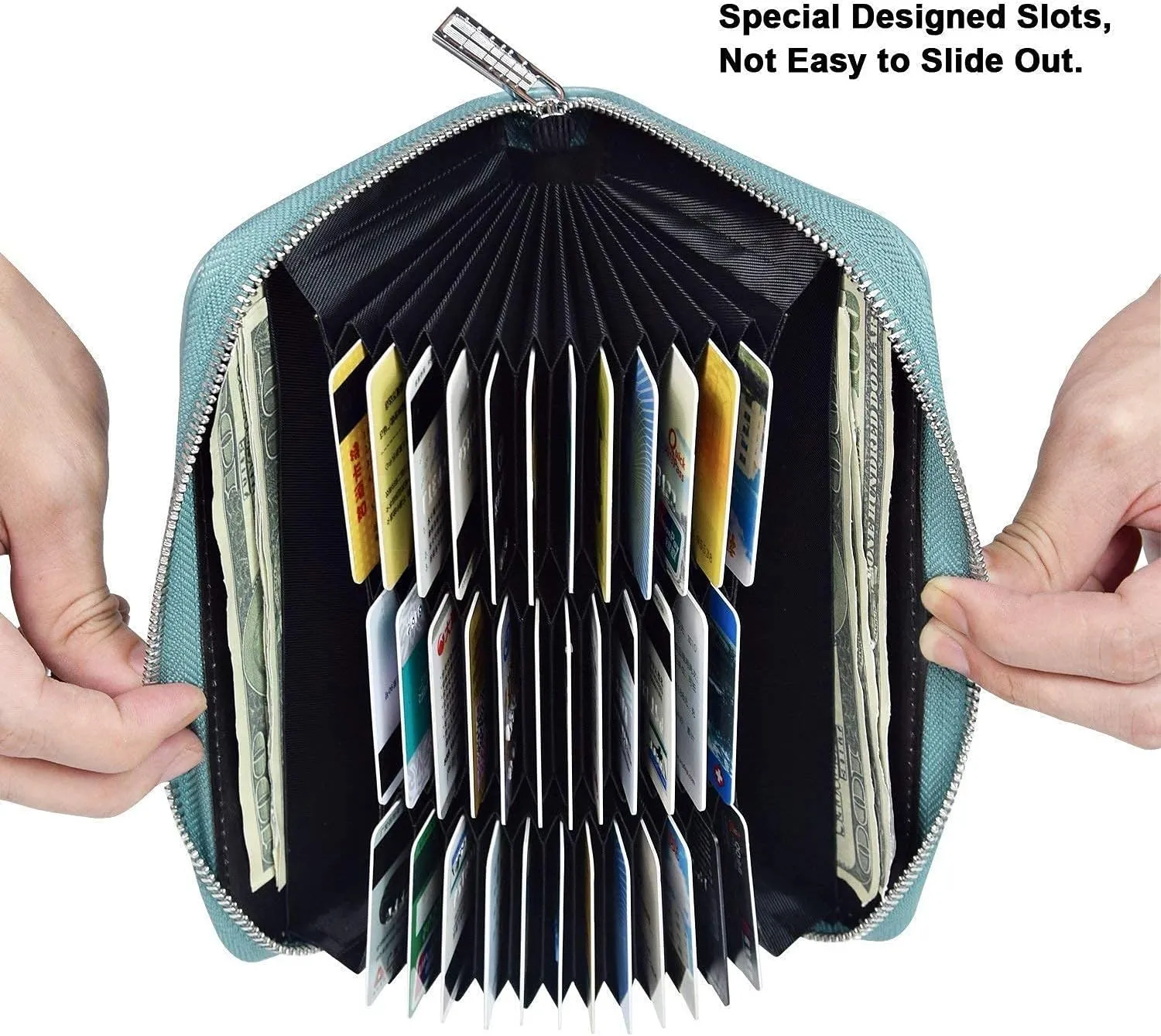 FEITH&FELLY Large Capacity Credit Card Wallets for Women Long Leather RFID Blocking Accordion Wallet Zip Organizer 36 Slots