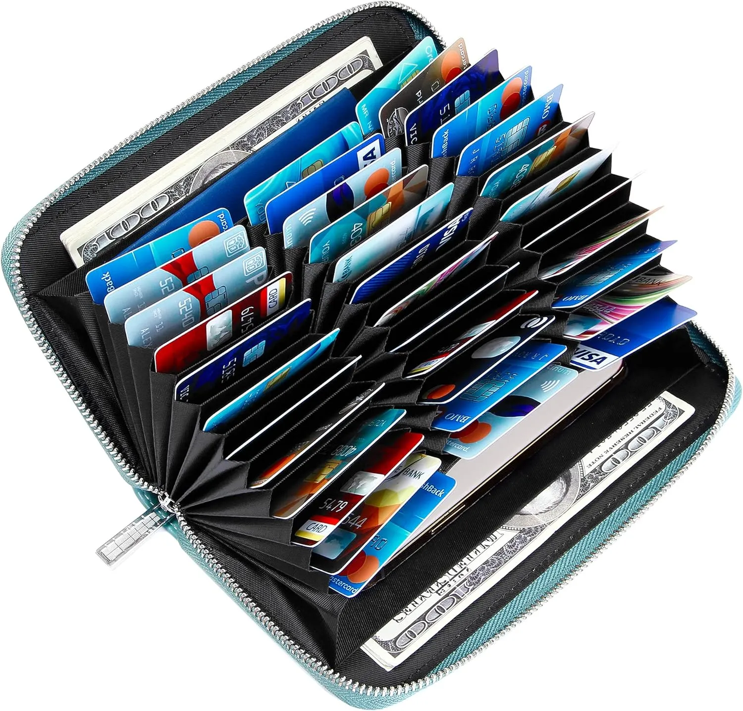FEITH&FELLY Large Capacity Credit Card Wallets for Women Long Leather RFID Blocking Accordion Wallet Zip Organizer 36 Slots