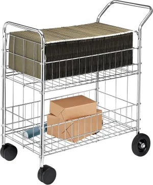 Fellowes Chrome-Plated Steel Wire Mail Cart with Upper and Lower Baskets (40912)