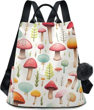 Fern Leaves Mushrooms Backpack for Women Anti Theft Large Fashion Travel Shoulder Bag Purse Rucksack Lightweight