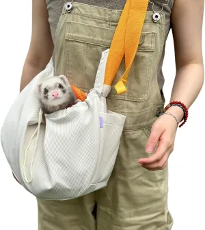 Ferret Sling Carrier Small Pet Carrying Bag with Adjustable Strap Hands Free Shoulder Bag Travel Slings Bonding Pouch for Small Animal Guinea Pig Rabbit Puppy Kitten (Beige)