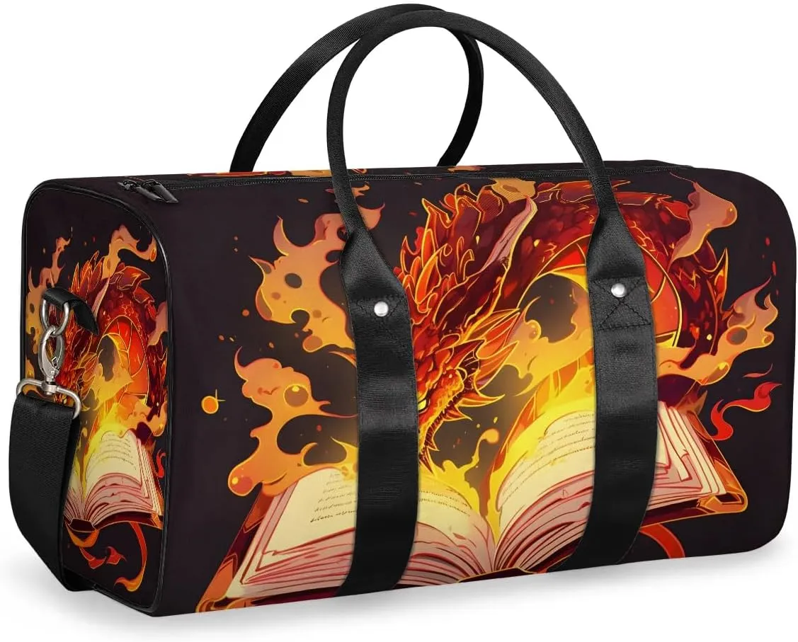 Fiery Dragons Travel Duffel Bag for Women Men Waterproof Foldable Overnight Weekender Bag Large Capacity Sports Gym Bag