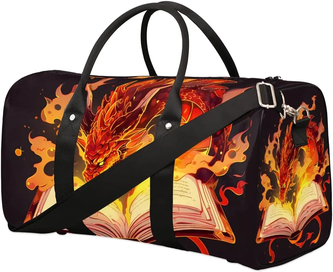 Fiery Dragons Travel Duffel Bag for Women Men Waterproof Foldable Overnight Weekender Bag Large Capacity Sports Gym Bag