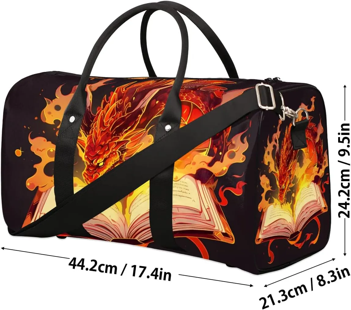 Fiery Dragons Travel Duffel Bag for Women Men Waterproof Foldable Overnight Weekender Bag Large Capacity Sports Gym Bag