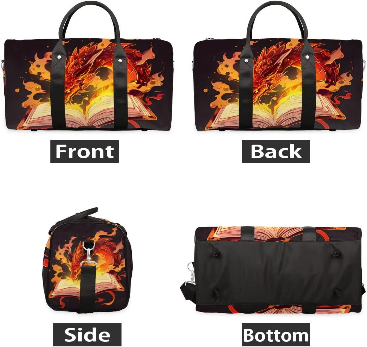 Fiery Dragons Travel Duffel Bag for Women Men Waterproof Foldable Overnight Weekender Bag Large Capacity Sports Gym Bag