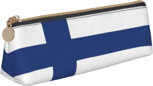 Finnish flag print Triangle Box Multi functional Makeup Bag, Office Travel and Daily Stationery Storage