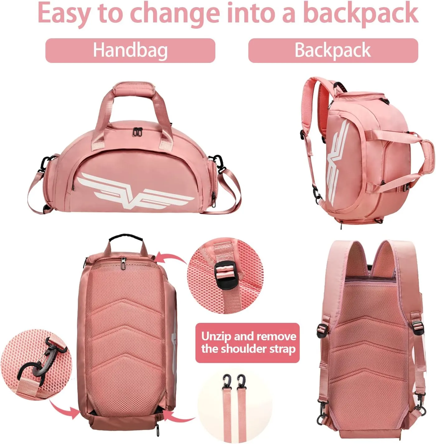 FIORETTO 30L Sports Gym Duffle Bag with Wet Pocket & Shoe Compartment, Weekender Hospital Overnight Bag for Women, Sports Holdall Backpack