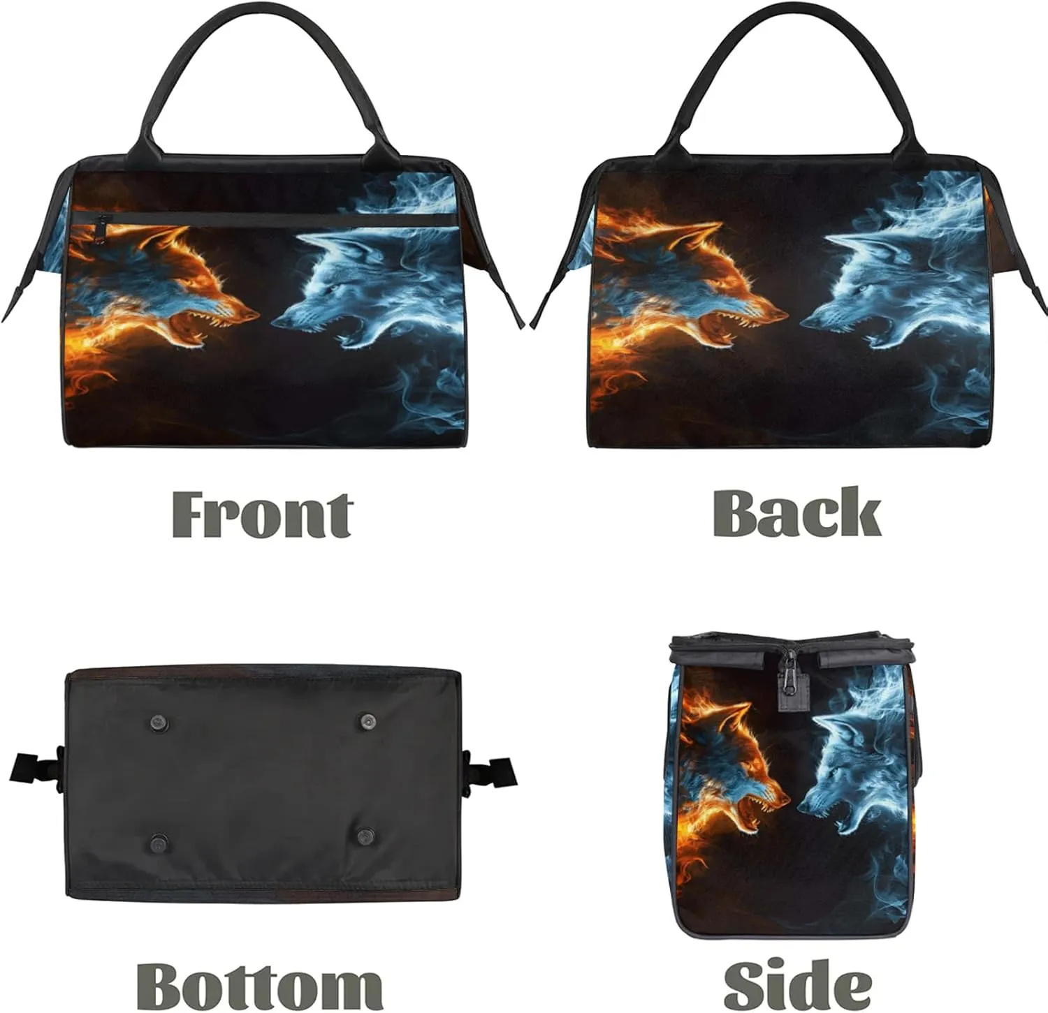 Fire Wolf Animal Travel Duffel Bag Gym Tote Bag for Women Men Waterproof Weekend Overnight Bag Carry On Tote Luggage with Pocket Personal Item Bags Sports Bag fit Travel Sports Gym Yoga
