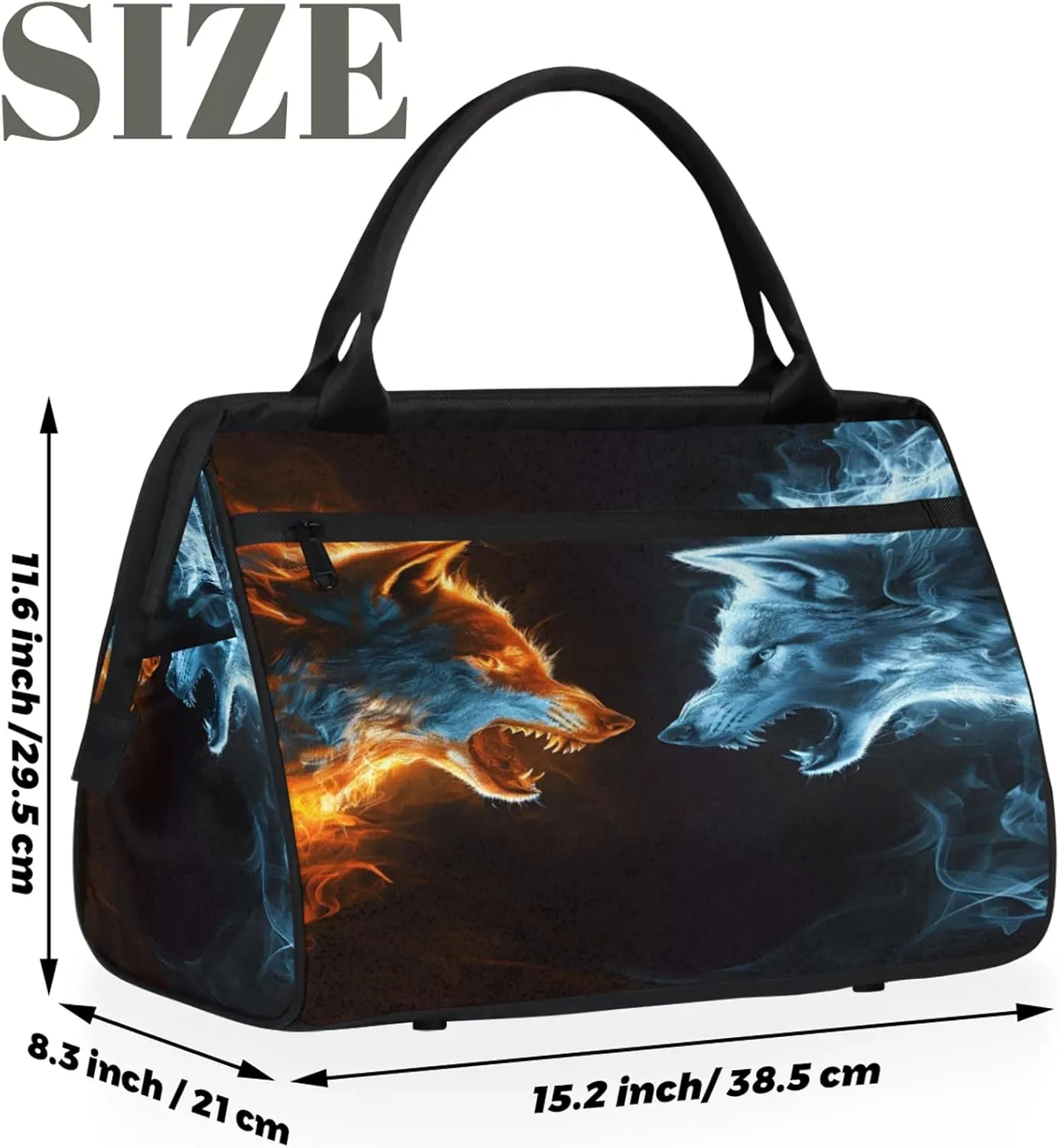 Fire Wolf Animal Travel Duffel Bag Gym Tote Bag for Women Men Waterproof Weekend Overnight Bag Carry On Tote Luggage with Pocket Personal Item Bags Sports Bag fit Travel Sports Gym Yoga