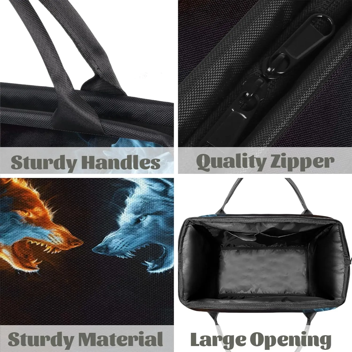 Fire Wolf Animal Travel Duffel Bag Gym Tote Bag for Women Men Waterproof Weekend Overnight Bag Carry On Tote Luggage with Pocket Personal Item Bags Sports Bag fit Travel Sports Gym Yoga