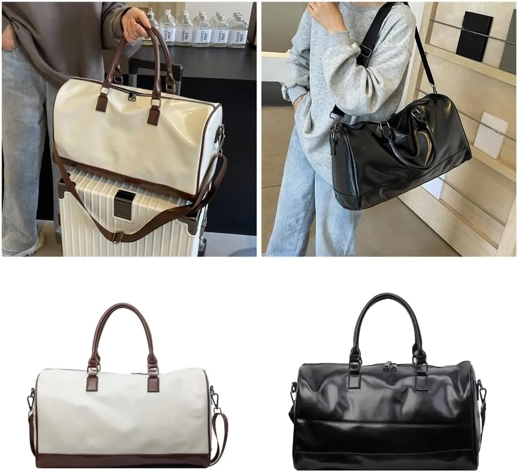 Fitness Bag PU Leather Overnight Bag Large Capacity Travel Bag Gym Bag for Trip