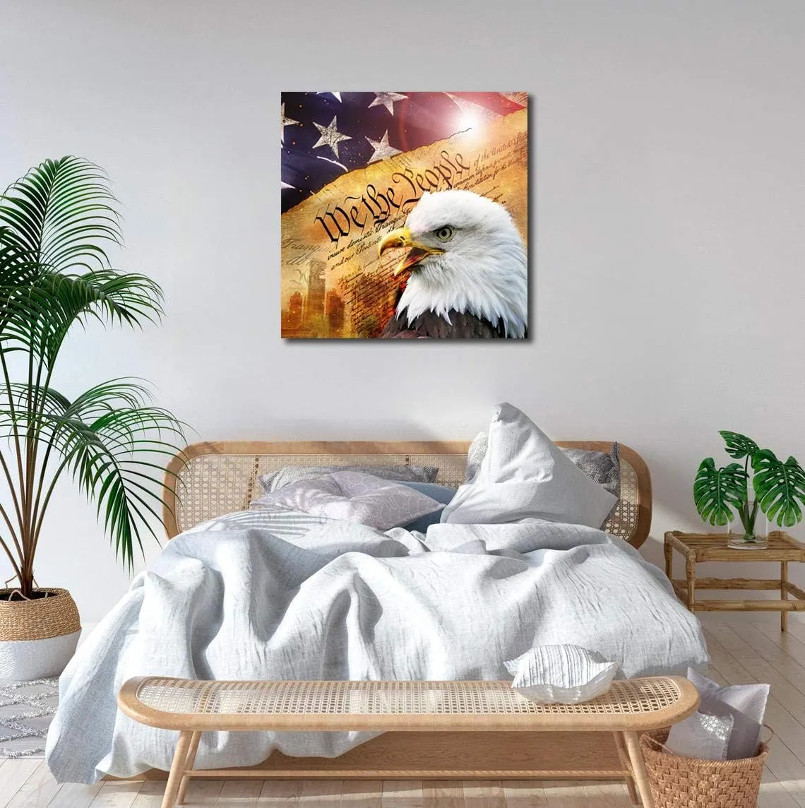 Flag Wall Decor, Eagle Canvas Wall Art, Patriotic Wall Art, Americana Canvas Print Decals, Framed Pictures for Living Room Bedroom Office, Country Gifts, Bald Eagle Poster, Americana Home Decor