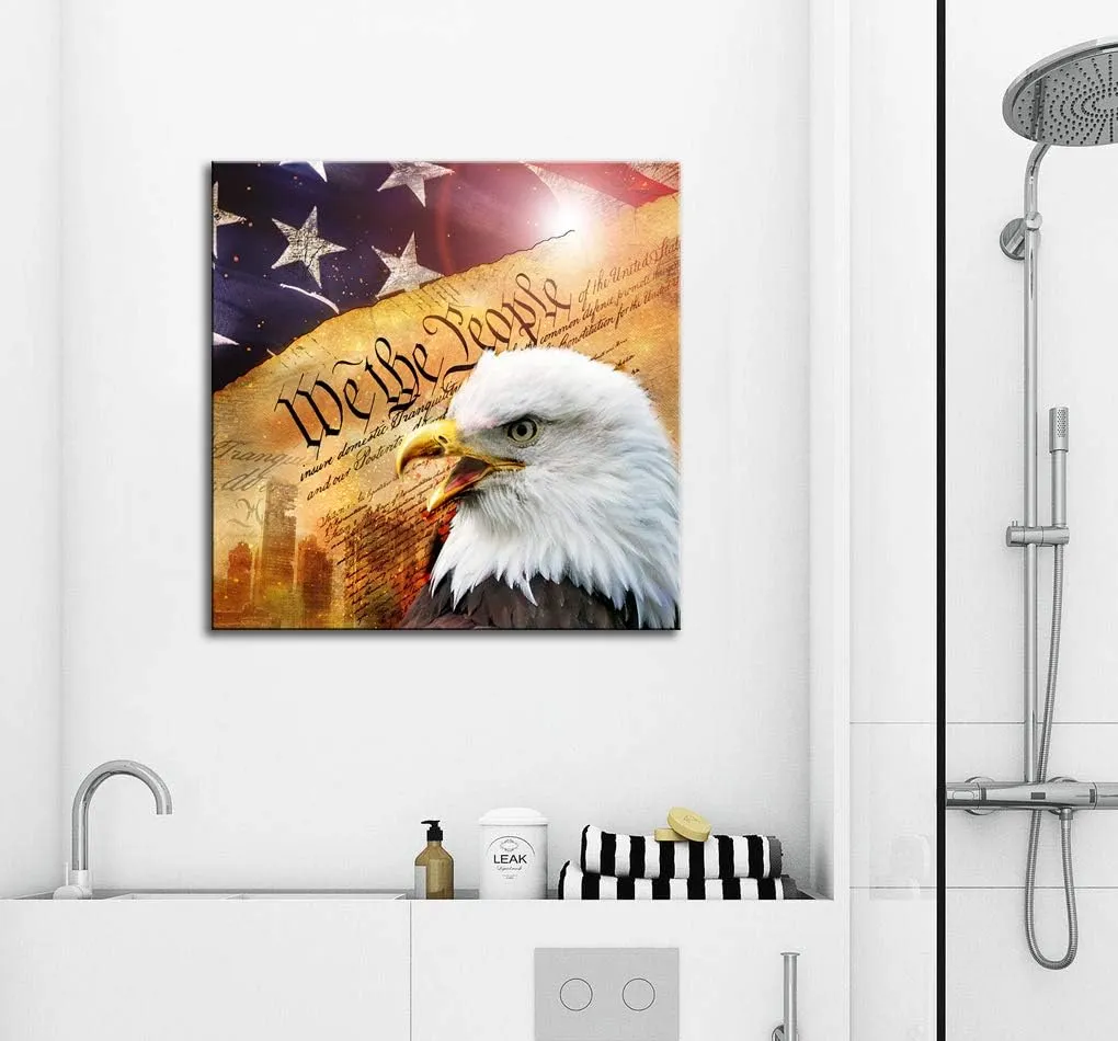 Flag Wall Decor, Eagle Canvas Wall Art, Patriotic Wall Art, Americana Canvas Print Decals, Framed Pictures for Living Room Bedroom Office, Country Gifts, Bald Eagle Poster, Americana Home Decor
