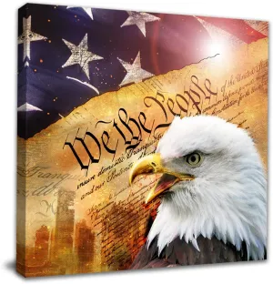 Flag Wall Decor, Eagle Canvas Wall Art, Patriotic Wall Art, Americana Canvas Print Decals, Framed Pictures for Living Room Bedroom Office, Country Gifts, Bald Eagle Poster, Americana Home Decor