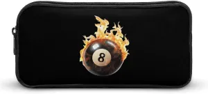 Flaming 8 Ball Billiards Cute Pencil Case Box Fashion Pen Organizer Coin Pouch Makeup Bag with Zippered Office