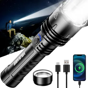 Flashlight 2000 High Lumens with Ignition Lens, Rechargeable Super Bright Zoomable LED Flash Light, 5 Modes Waterproof Handheld Powerful Tactical Flashlights for Camping Emergency Hiking