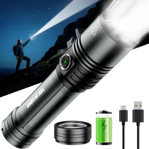 Flashlight Rechargeable 1500 High Lumens with Ignition Lens, LED Super Bright Zoomable Flash Light, 5 Modes Waterproof Handheld Powerful Tactical Flashlights for Emergency Camping Hiking