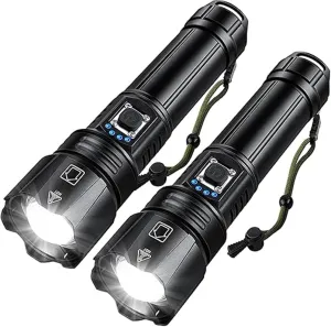 Flashlight Rechargeable, High Lumens Super Bright Flashlight - Zoomable, 5 Lighting Modes, IP67 Waterproof, Powerful Long Lasting Handheld Flashlight for Emergency, Camping, Hiking